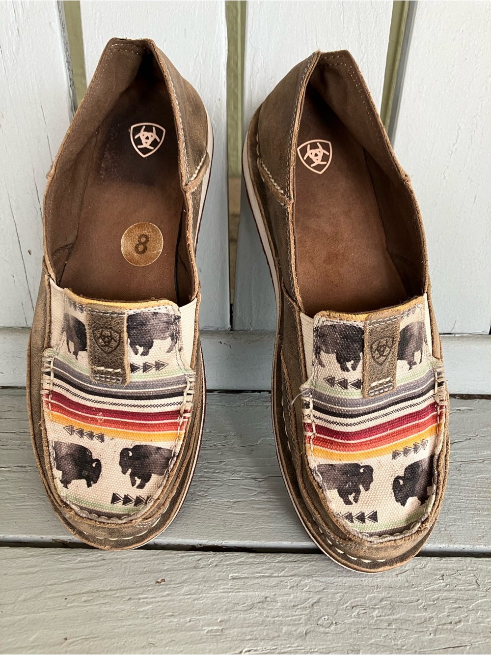 Ariat Canvas Slip-Ons with Buffalo Print and Stripes - Brown & Cream & Multi
